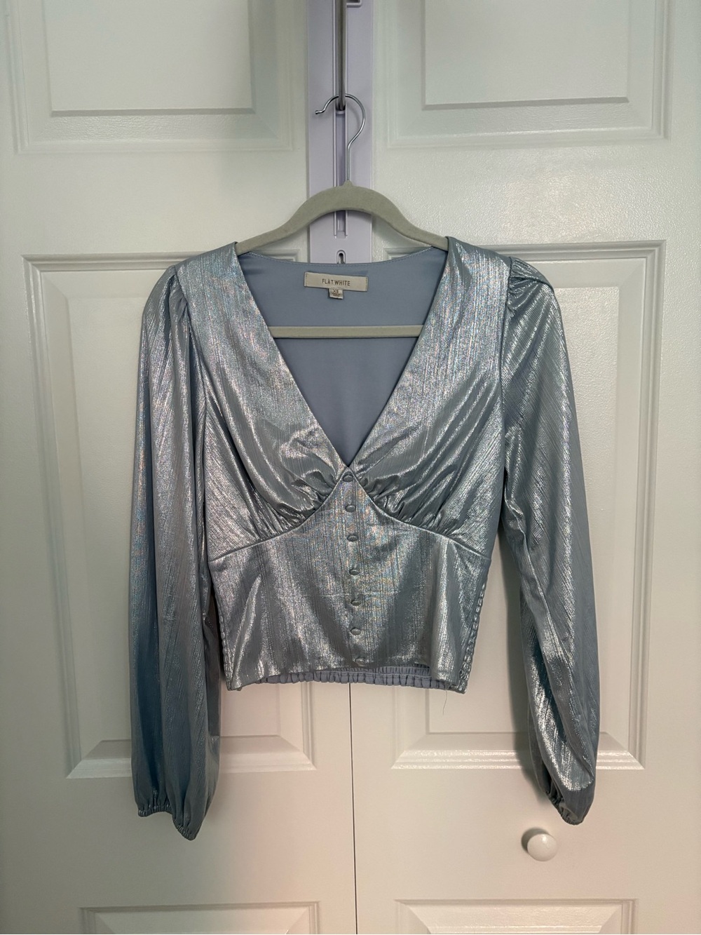 Silver Shimmer V-Neck Long Sleeve Top